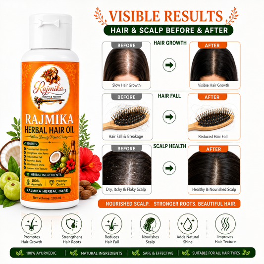 RAJMIKA Herbal Hair Oil – Natural Ayurvedic Hair Oil for Hair Growth & Hair Fall Control