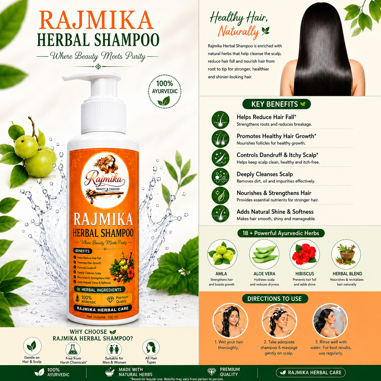 RAJMIKA Herbal Shampoo | Ayurvedic Hair Care for Strong & Healthy Hair