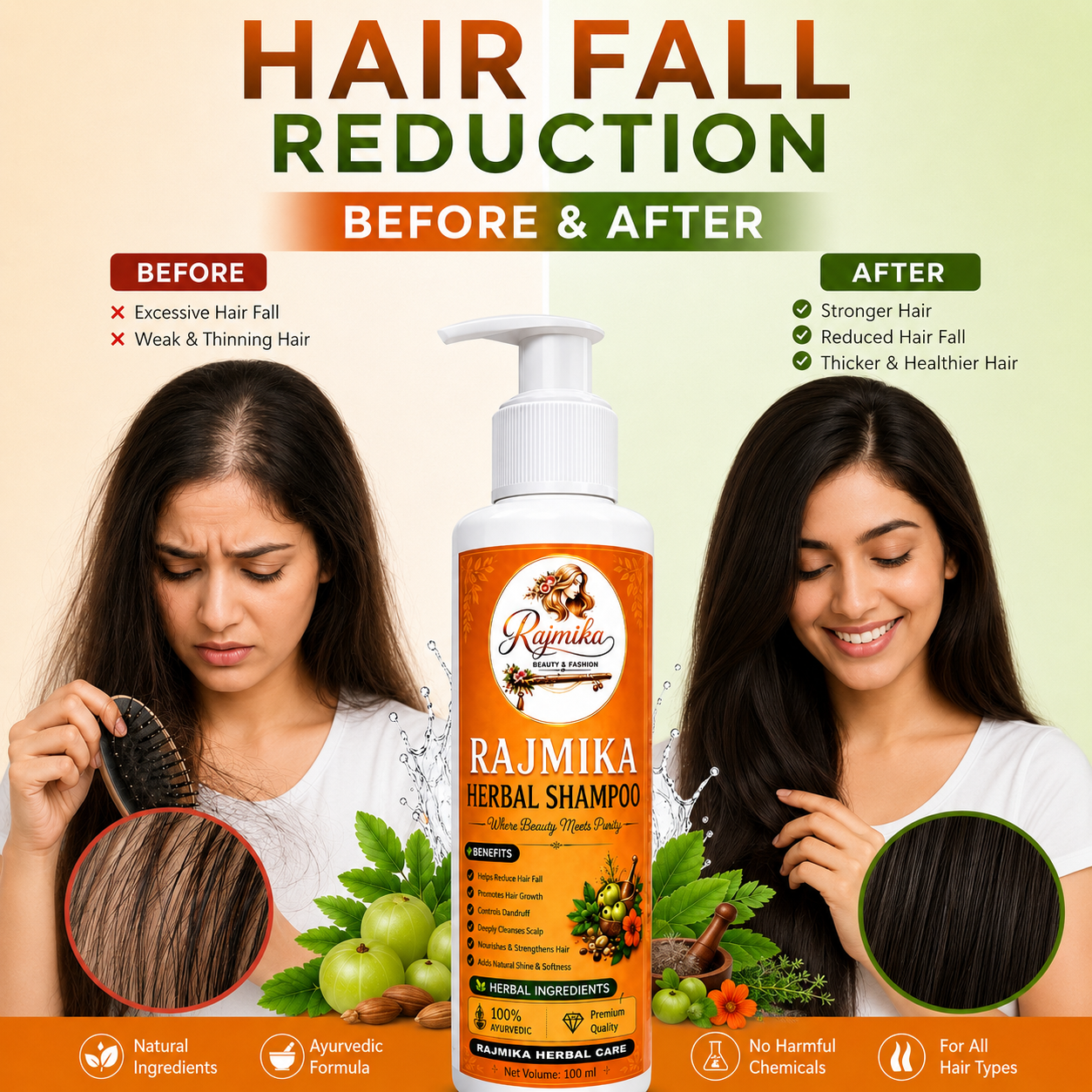 RAJMIKA Herbal Shampoo | Ayurvedic Hair Care for Strong & Healthy Hair